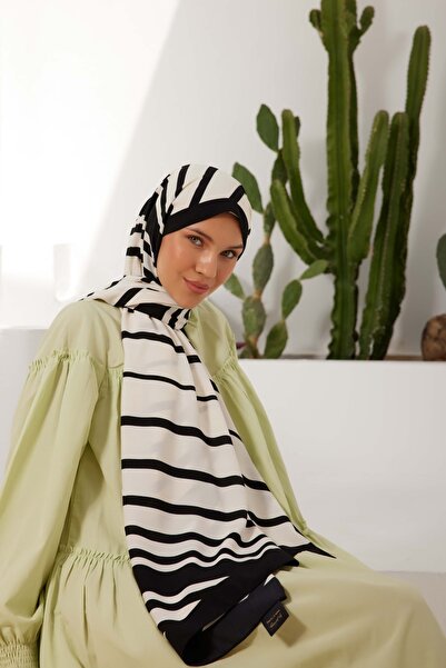 Julia Lauren Women's Medina Silk Shawl Thin Striped Pattern Black - White