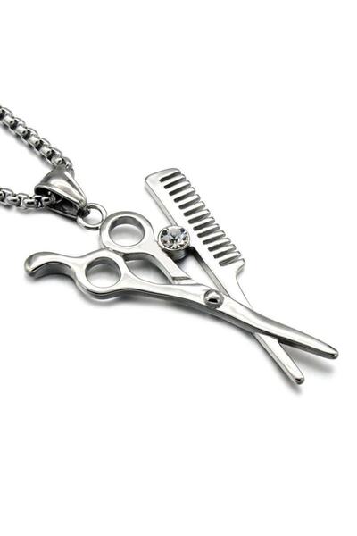 Herşey Nota Berber Makas Tarak Kolye Paslanmaz Çelik Kadın - Erkek