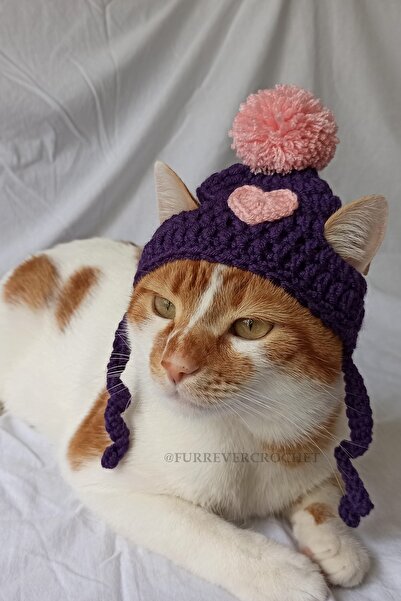 Furrever Crochet Pembe Kalpli Bere Örgü Kedi Köpek Şapkası Evcil Hayvan Şapka...