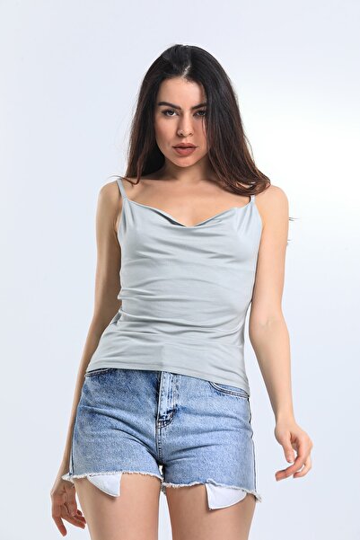 Elia Moda Women's Gray Ruffle Collar Blouse