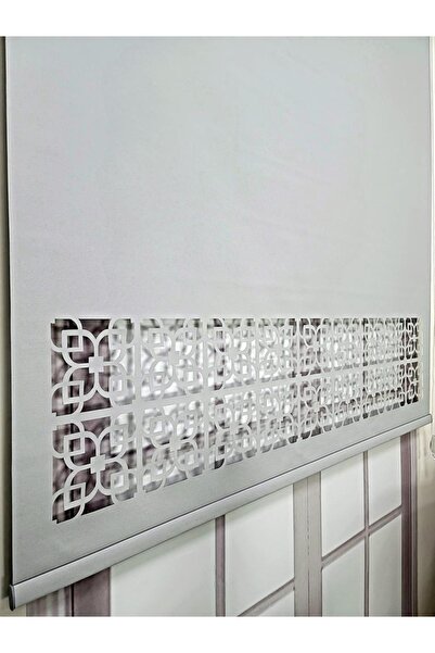 BBB Stor Perde Desenli Lazer Kesim Kalın Kumaşlı Gri Ml105