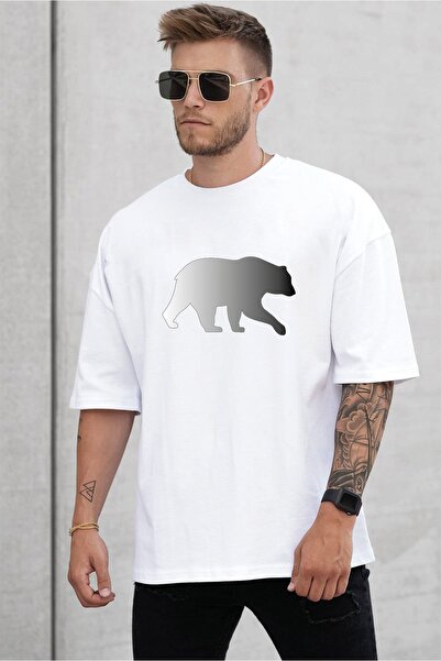 SUNFREE Λευκό μπλουζάκι Unisex με στάμπα μαύρο αρκουδάκι