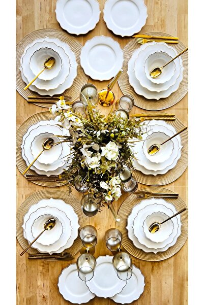 CASA DE BELLA Sade Beyaz Gold Detaylı Porselen 120 Parça 12 Kişilik Lüks Yeme...