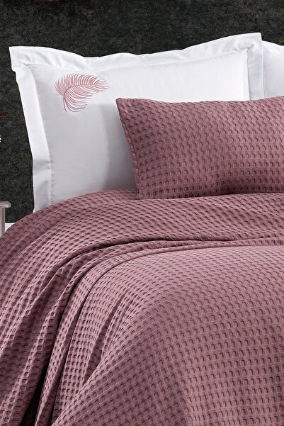Minelya Home Collection 6-Piece Terra Double Dusty Rose Cotton Pique Set with Elastic Sheet and Embroidery