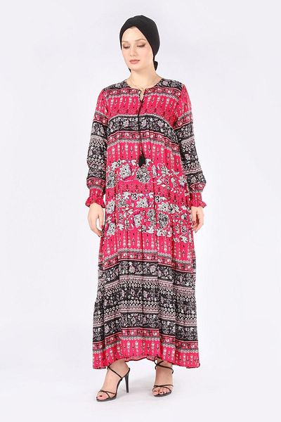 Giyim Dünyası Women's Floral Patterned Dress Red
