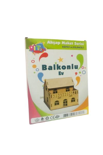 EA Balkonlu Ev Maketi Ahşap + Boya Seti + Fırça