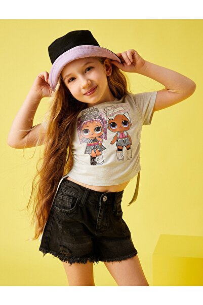 Koton Lol Crop T-shirt z nadrukiem, zebrany z boku, licencjonowany