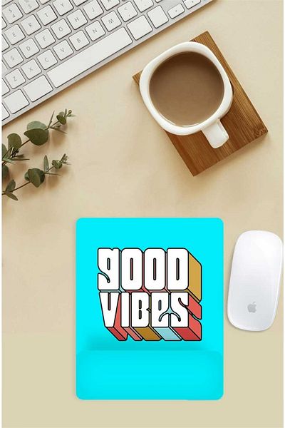Gizeo Concept Mouse Pad colorat Good Vibes scris cu suport pentru încheietura mâinii