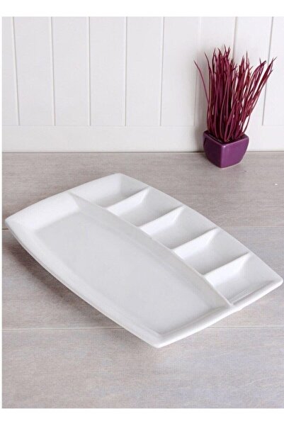 Tabivar Kahvaltı Tabağı 6 Bölmeli Seramik Sunum Tabağı