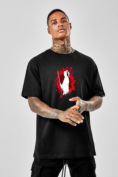 DEEPSENCE Men's Oversize T-shirt Samurai Front Print Black