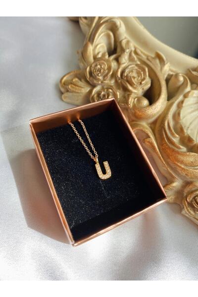 SWORDS CONCEPT Zirkon Taşlı Minimal Gold U Harfli Kolye