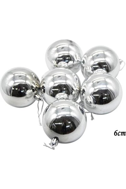 Happyland 6lı Cici Top Yılbaşı Ağacı Süsü Gümüş 6 cm