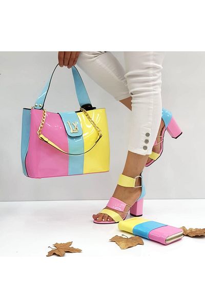 Leyla Yıldız Women's Bonibon Striped Heeled Shoes Ly Buckle Bag Wallet Set