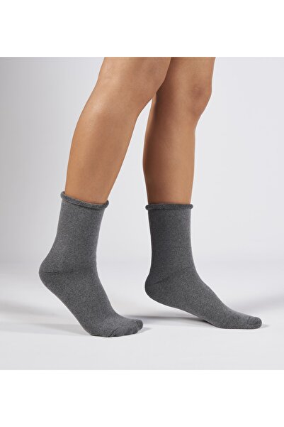 Forwena Antrasit Gri Havlu Pamuklu Lastiksiz Dikişsiz Kadın Soket Çorap