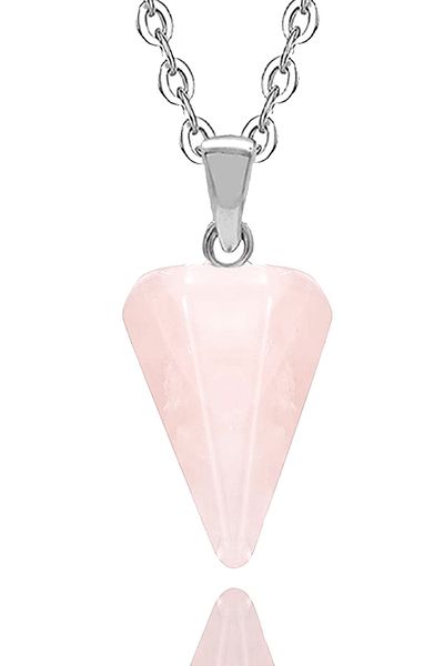 Tesbih Atölyesi Certified Natural Light Pink Quartz Stone Natural Stone Pendulum Necklace