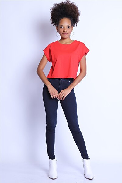 Twister Jeans Γυναικείο Crop T-shirt - Στρογγυλή λαιμόκοψη, Κοράλλι και BTS 1007 Στυλ