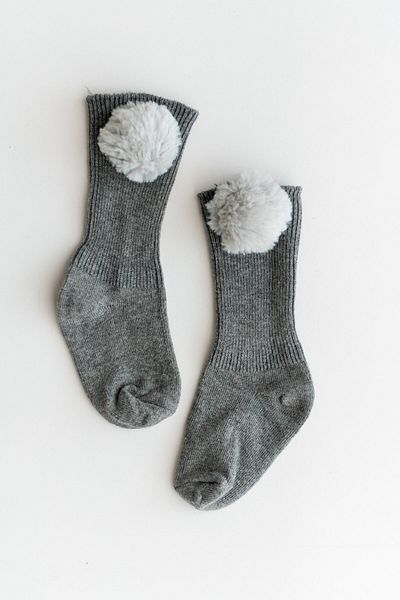 Nou Nou Anthracite Baby Girl Plush Pompom Knee Socks