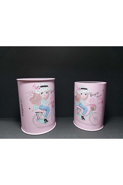 SEYFİKİRTASİYE Colorful Patterned Piggy Bank and Desktop Pen Holder Set