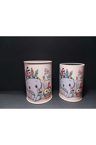SEYFİKİRTASİYE Colorful Patterned Piggy Bank and Desktop Pen Holder Set