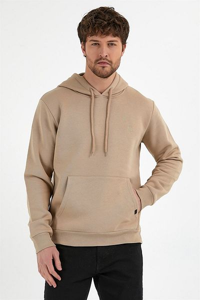 Jack Morino Μπεζ Χρώμα Kangaroo Pocket Hooded Sweatshirt 019883
