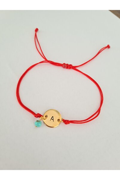 ONEPRETTYWISH Harfli Turkuaz Taş Kırmızı Ip Bileklik