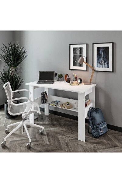 WENCE Study Raflı Çalışma Masası Bilgisayar Masası Ofis Masası Beyaz - Tamamı 1. Kalite Mdf
