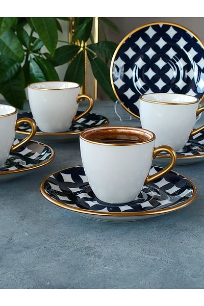REGNA HOME Secret Nora Gilded Turkish Coffee Cup Set for 6 People