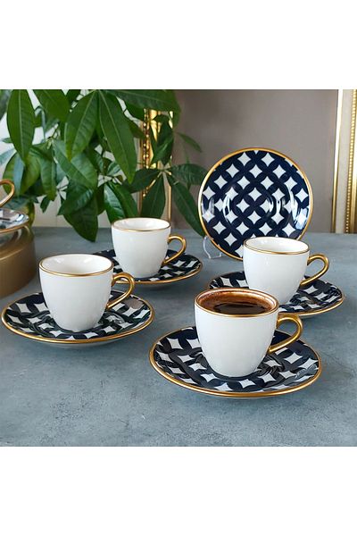 REGNA HOME Secret Nora Gilded Turkish Coffee Cup Set for 6 People