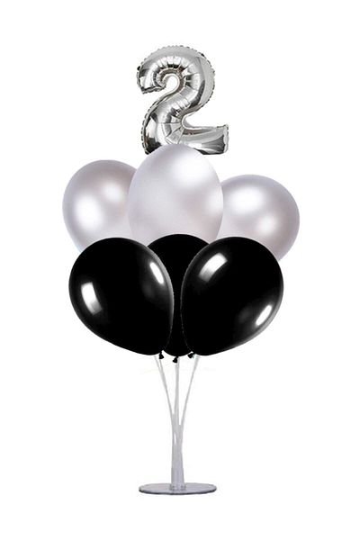 Görkem Toptan 7 Balloon Stand Bundle 2 Year Old Silver Black Balloons