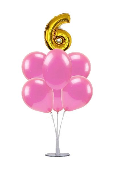 Görkem Toptan 7 Balloon Stand Bundle 6 Gold Pink Balloons