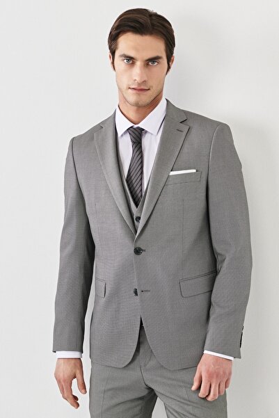 ALTINYILDIZ CLASSICS Costum pentru bărbați, gri-negru, slim fit, cu guler mon...