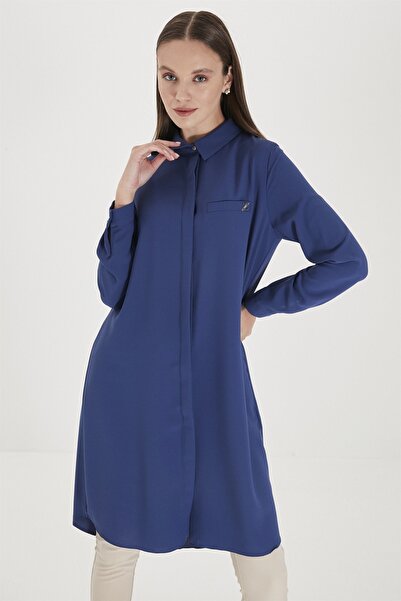 Zühre Gizli Düğme Detaylı Tunik Indigo
