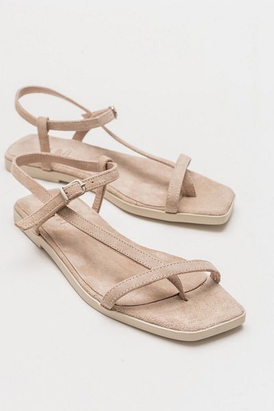 Luvi Tales Beige Wildleder-Damensandalen aus echtem Leder