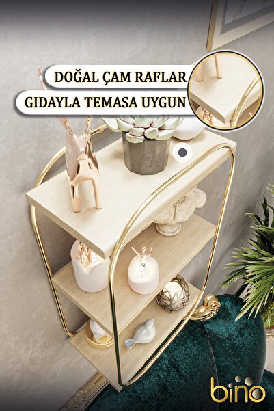 Bino Duvar Rafı Çok Amaçlı Düzenleyici Oval Raf Ahşap Banyo Mutfak Rafı Makyaj Ve Takı Organizeri