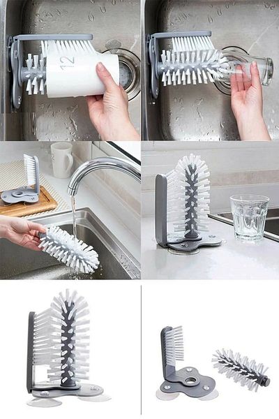 HERFİE Suction Cup Cup Jar Washing Brush Practical Handheld Dishwashing Apparatus
