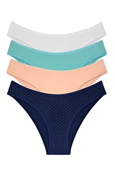 Yıldız Çamaşır Women's Lycra Dot Patterned - Economical Pack of 4 - Mixed Col...