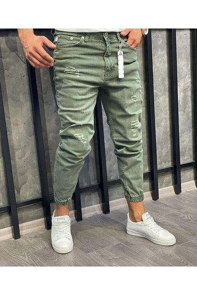 Oliggopol Ανδρικό πράσινο Lycra Boyfriend Jogger Jeans με ελαστικά πόδια