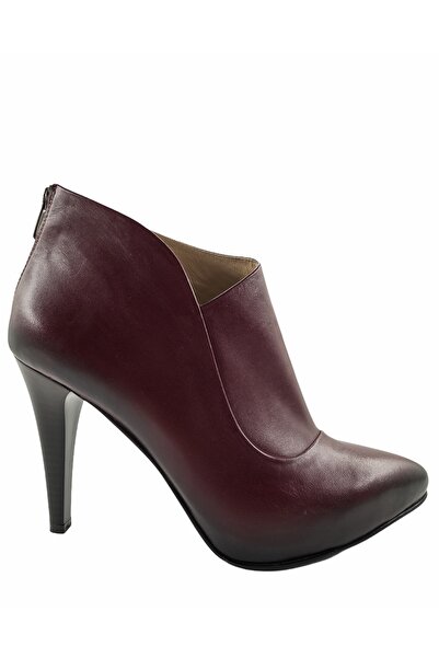 KARUMGESS Bordo Deri Ince Topuk Platformlu Bot