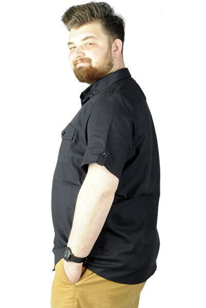 ModeXL Μαύρο πουκάμισο μεγάλου μεγέθους - Kkol και διπλές τσέπες 20361