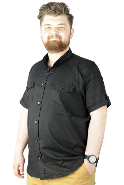 ModeXL Μαύρο πουκάμισο μεγάλου μεγέθους - Kkol και διπλές τσέπες 20361