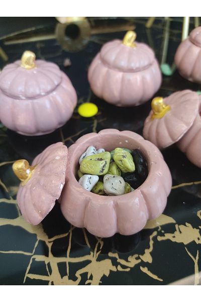 BİBLOCİO Decorative Gift Coffee Side Serving Figurine-Pumpkin Turkish Delight Bowl Set of 6 Powder Pink