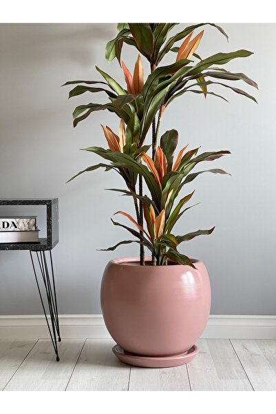 odka 20litre Küre Saksı Tabaklı 27cmx27cm Pudra Pembe Renk