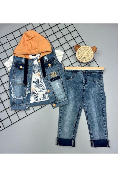 Sparrow Laurel Set 3 for Children: Blue Jeans with Orange Gate, T-Shirt and Jeans Elinic