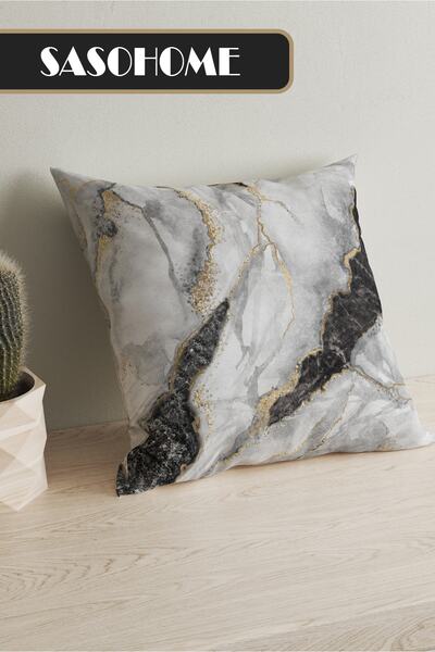 SasoHome Μαξιλάρι 4 τεμαχίων ψηφιακής εκτύπωσης δώρου με σχέδιο μαύρο γκρι μάρμαρο - Κάλυμμα μαξιλαριού