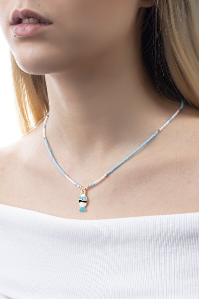 Sortie Aksesuar Balık Figürlü Çift Renk Doğal Taşlı Boncuk Kolye 006