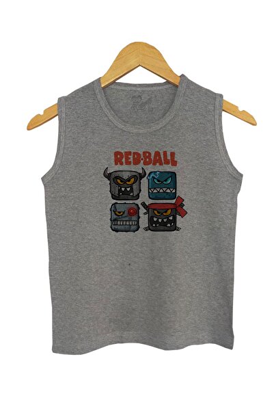 Raf Coll Dečiji sivi melange Pleteno bez rukava T-shirt crvena lopta Digitaln...