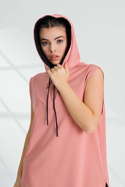 Emayo 4e Activewear Kapüşonlu Kolsuz Somon Tunik