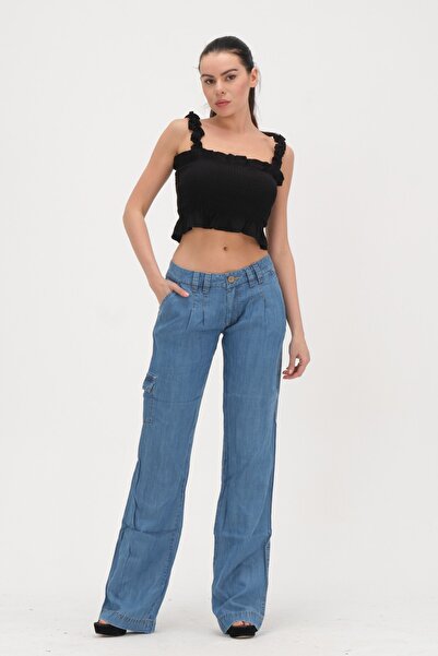 Barkaist Kadın Mavi Pileli Yan Cepli Jean