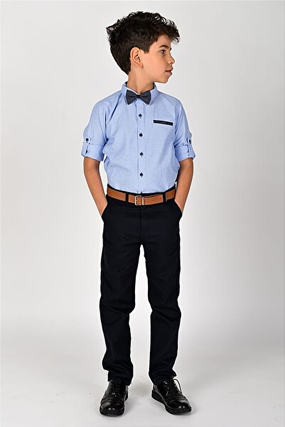 ABİYEKİDS Costum combinat pentru băiat albastru cu papion și curea Aby4486