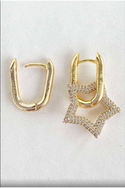 Gümüş/gold Renk Yıldız Figürlü Taşlı Küpe